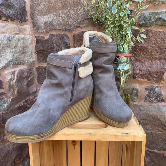 ✨CHEEKS PLATFORM WEDGE FUR TRIM ANKLE BOOTS 8 - Picture 3 of 16